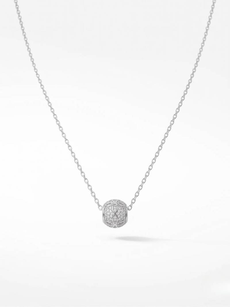   925 Sterling Silver Rhodium Plated Pave CZ Sphere Pendant Necklace Set  for Women