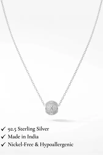   925 Sterling Silver Rhodium Plated Pave CZ Sphere Pendant Necklace Set  for Women
