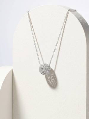  925 Sterling Silver Rhodium Plated Pave CZ Sphere Pendant Necklace Set  for Women 5