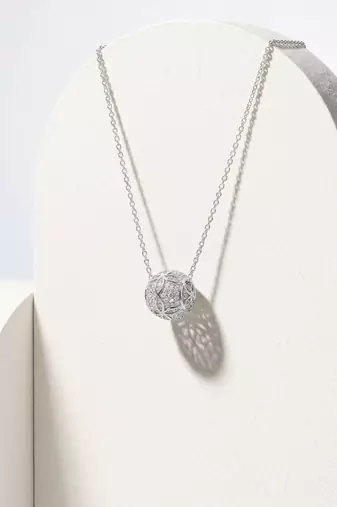   925 Sterling Silver Rhodium Plated Pave CZ Sphere Pendant Necklace Set  for Women