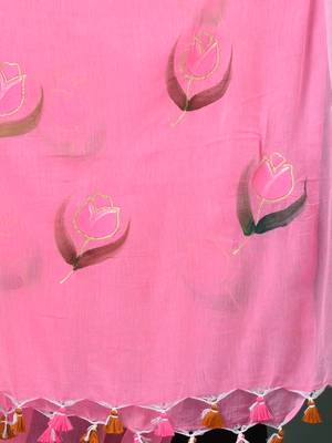 pink printed mulmul soft saree 4