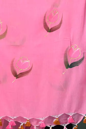 pink printed mulmul soft saree
