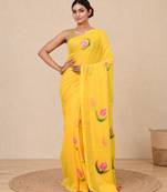 yellow printed mulmul soft saree