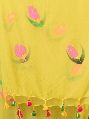 lemon yellow printed mulmul soft saree 4