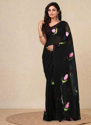 black printed mulmul soft saree 1