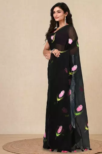 black printed mulmul soft saree