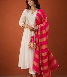 Embroidered Chanderi Flared Kurta Pant and Dupatta Set