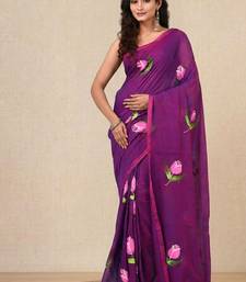 purple printed mulmul soft saree