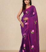 purple printed mulmul soft saree