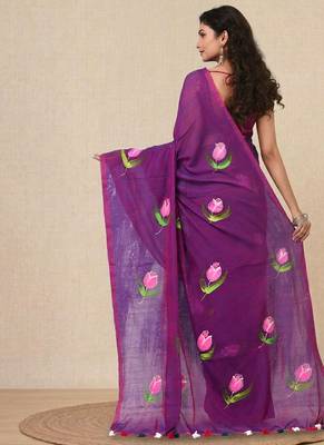 purple printed mulmul soft saree 3