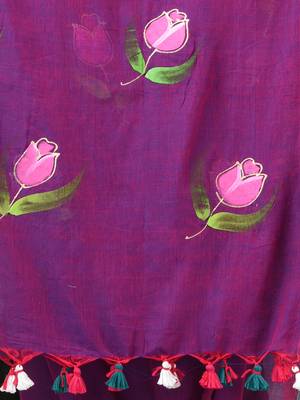 purple printed mulmul soft saree 4