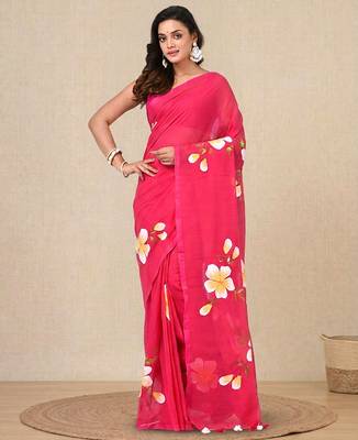 fuchsia printed mulmul soft saree 1