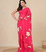 fuchsia printed mulmul soft saree