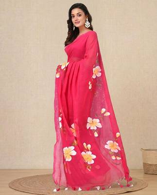 fuchsia printed mulmul soft saree 2