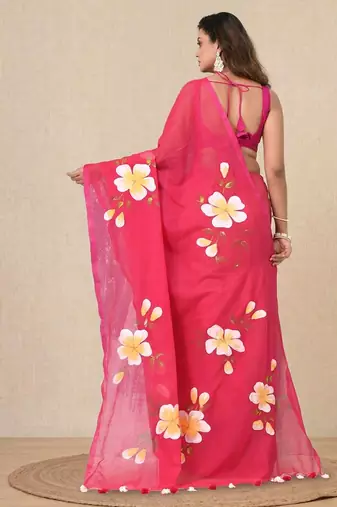 fuchsia printed mulmul soft saree
