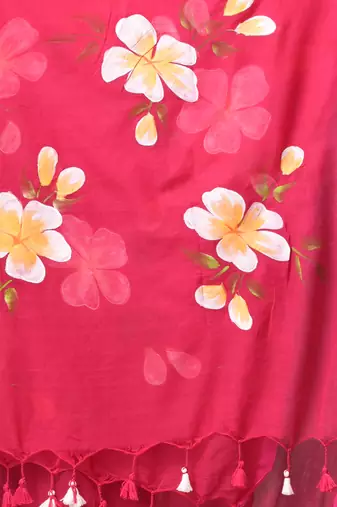 fuchsia printed mulmul soft saree
