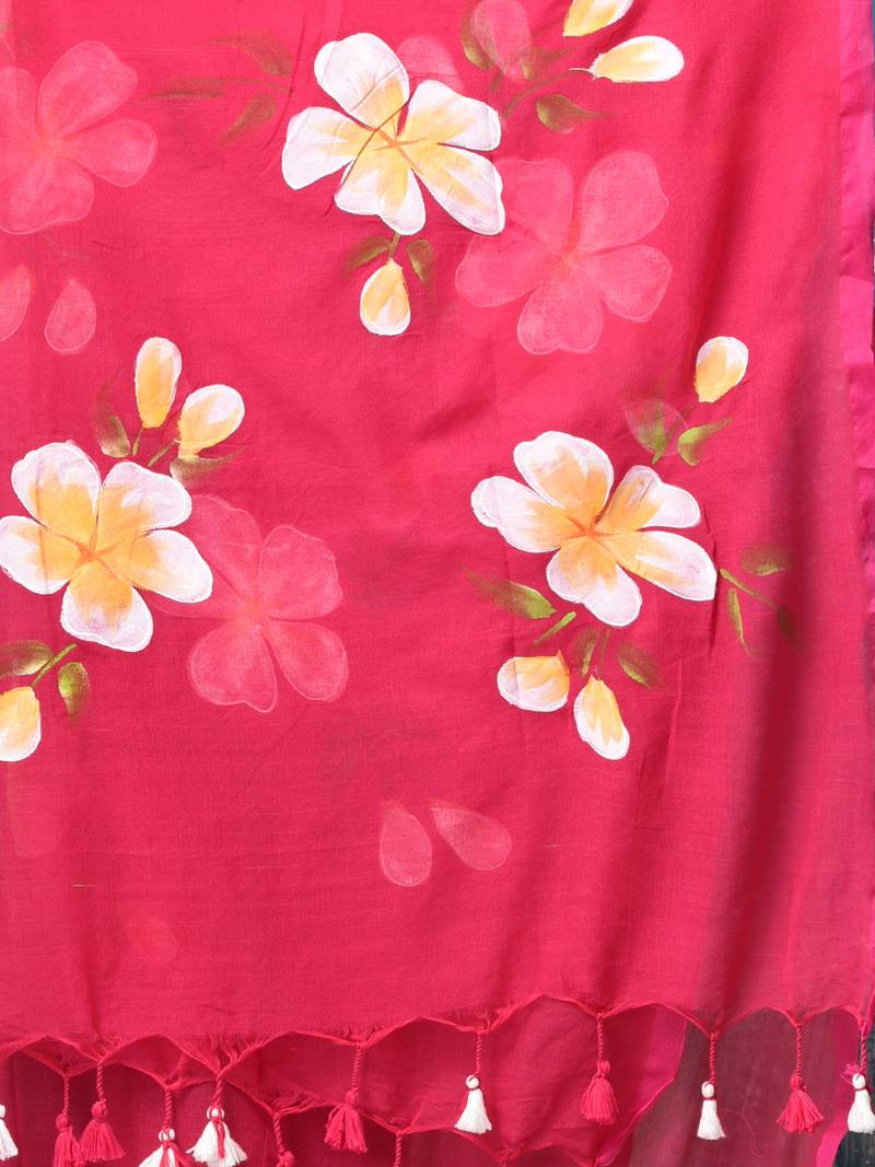 fuchsia printed mulmul soft saree