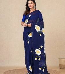 blue printed mulmul soft saree