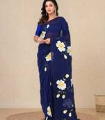 blue printed mulmul soft saree