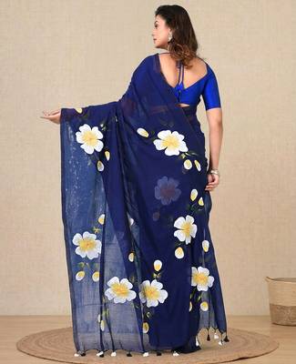 blue printed mulmul soft saree 3