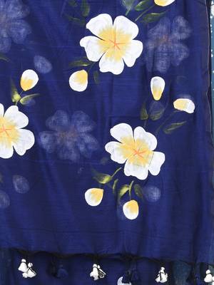 blue printed mulmul soft saree 4