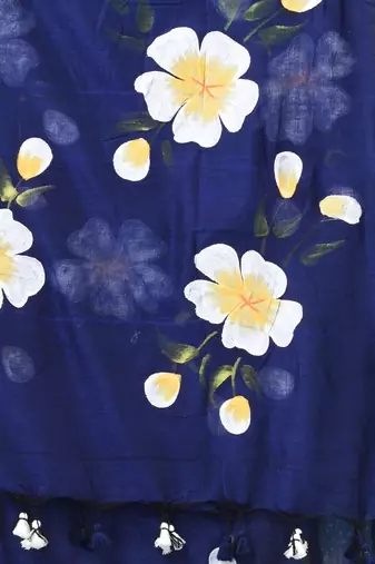 blue printed mulmul soft saree