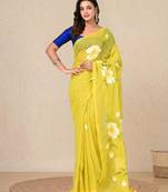 lime green printed mulmul soft saree