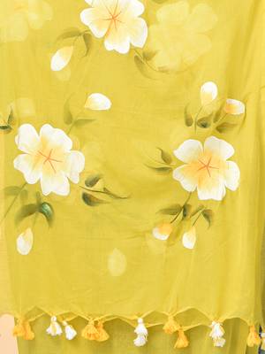 lime green printed mulmul soft saree 4