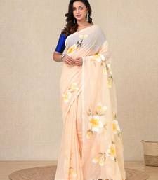 beige printed mulmul soft saree