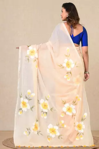 beige printed mulmul soft saree