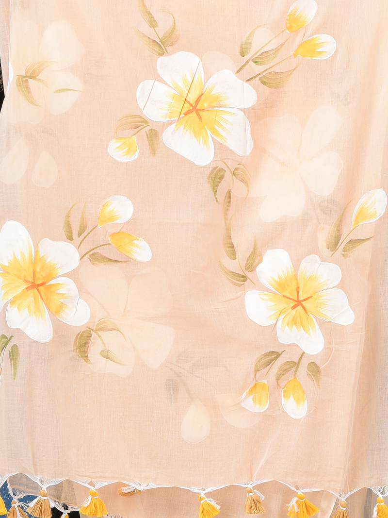 beige printed mulmul soft saree