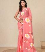 peach printed mulmul soft saree
