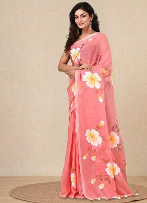 peach printed mulmul soft saree 2