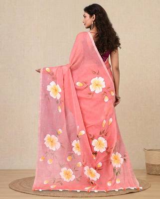 peach printed mulmul soft saree 3
