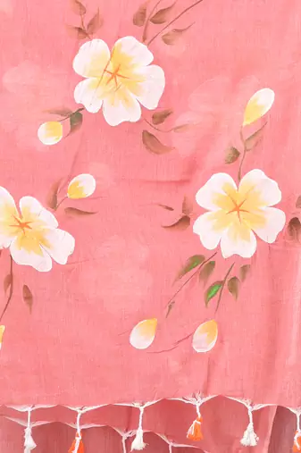peach printed mulmul soft saree