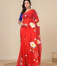red printed mulmul soft saree