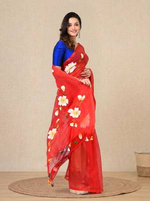 red printed mulmul soft saree 2