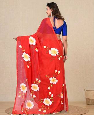 red printed mulmul soft saree 3