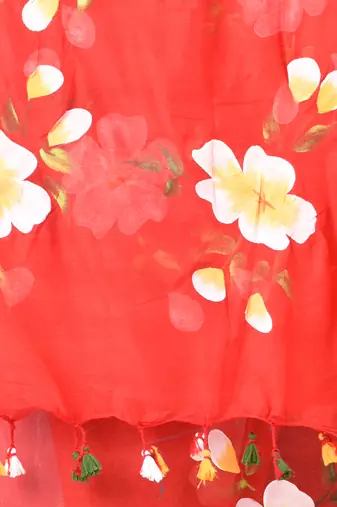 red printed mulmul soft saree