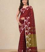 red geometric motifs cotton blend handspun soft saree