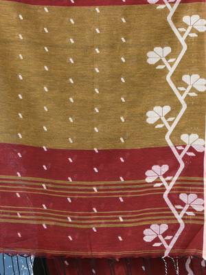 red geometric motifs cotton blend handspun soft saree 4