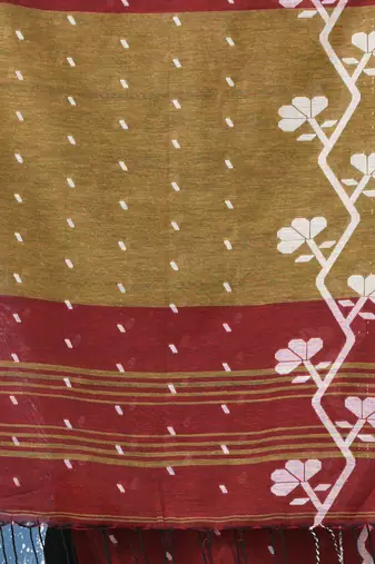 red geometric motifs cotton blend handspun soft saree
