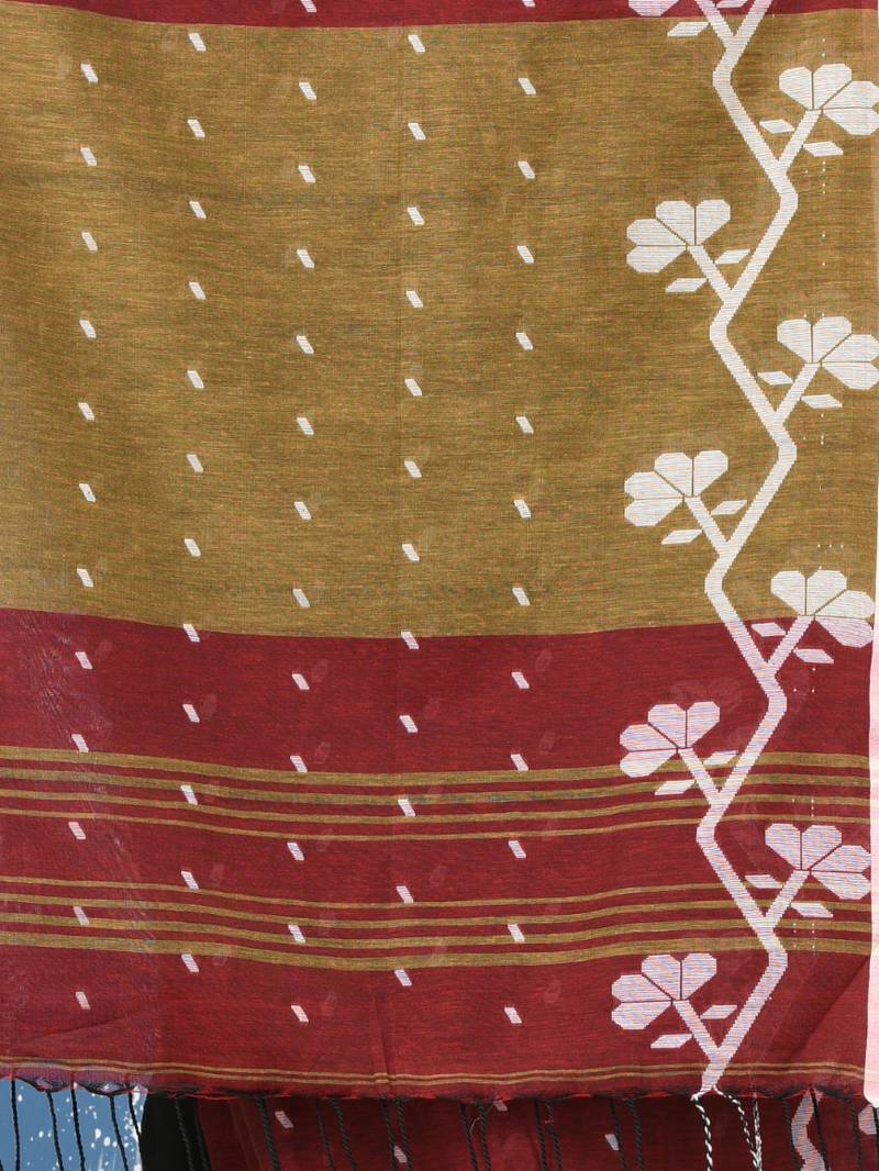 red geometric motifs cotton blend handspun soft saree