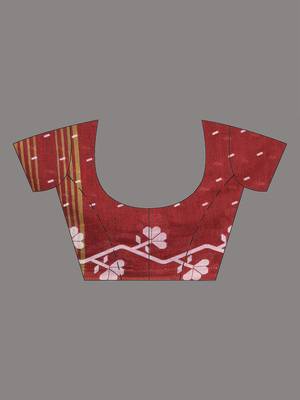 red geometric motifs cotton blend handspun soft saree 5