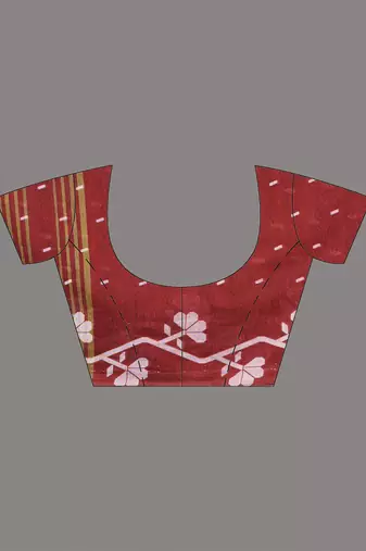 red geometric motifs cotton blend handspun soft saree