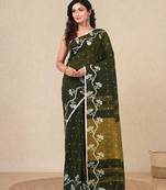 green geometric motifs cotton blend handspun soft saree