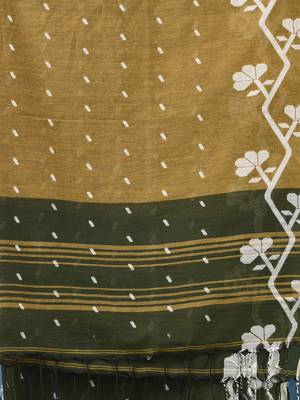 green geometric motifs cotton blend handspun soft saree 4