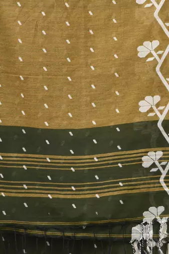 green geometric motifs cotton blend handspun soft saree