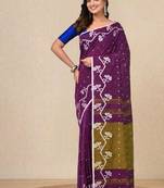 violet geometric motifs cotton blend handspun soft saree