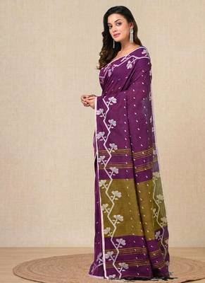 violet geometric motifs cotton blend handspun soft saree 2